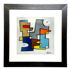Abstract Modernist Print With Verre Églomisé by Ramon – Framed Geometric Composition