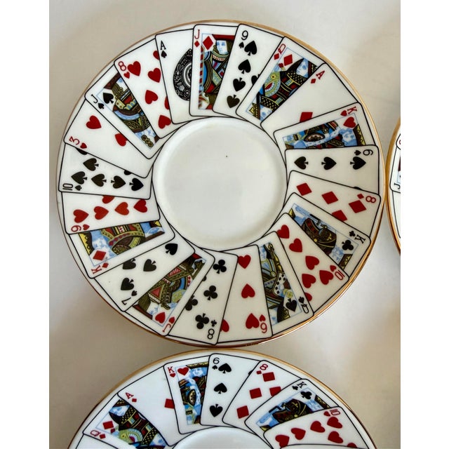 1970s Tiffany & Co Elizabethan Staffordshire Playing Card China Cocktail Plates – Set of 4 For Sale - Image 5 of 6