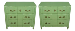 Painted Green French Provincial Chests - A Pair