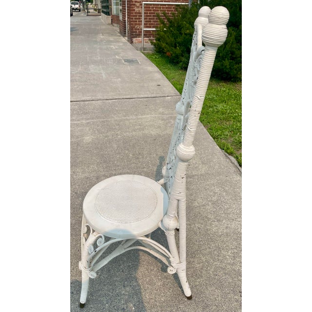 Victorian Late 19th Century Victorian White Wicker Rattan Desk Side Vanity High Back Portrait Chair For Sale - Image 3 of 12