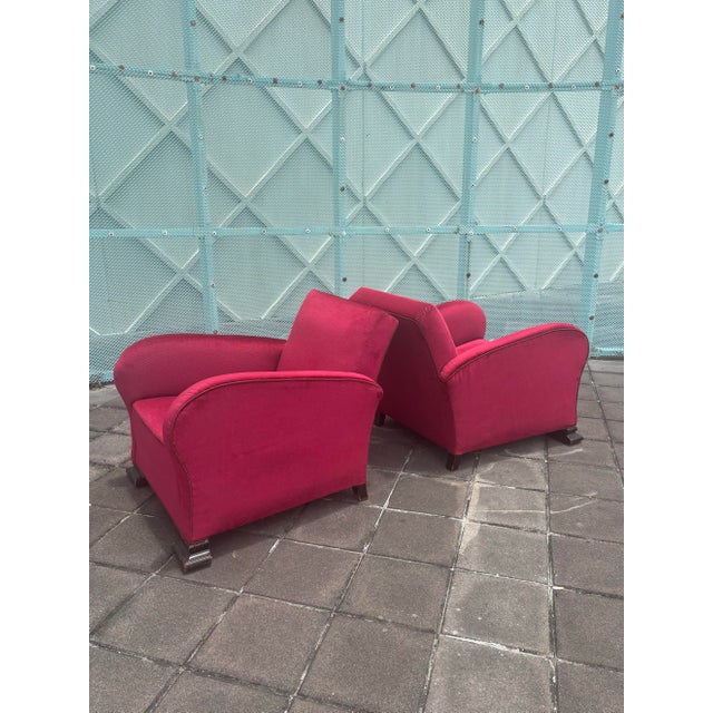 1930s Pair of Scandinavian Art Deco Lounge Chairs, Curved Upholstered Club Chairs, 1930s For Sale - Image 5 of 10