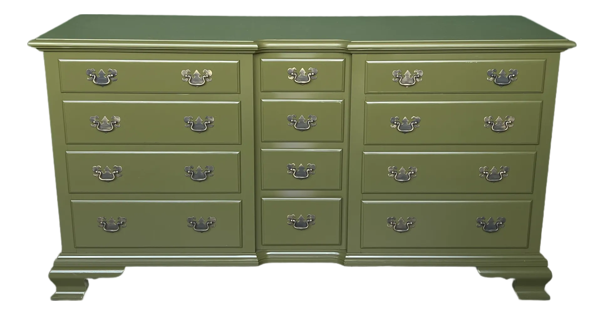 1970's Chippendale Olive Green Lacquer Dresser of Twelve Drawers | Chairish
