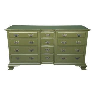 1970's Chippendale Olive Green Lacquer Dresser of Twelve Drawers For Sale