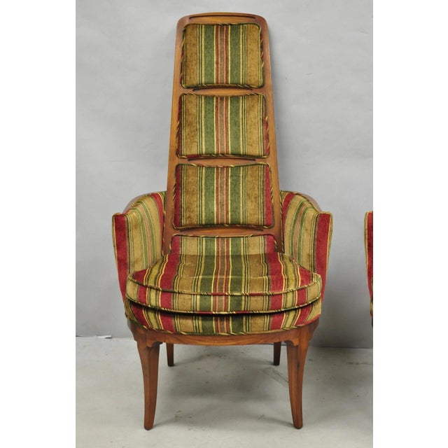 Vintage Mid Century Modern Walnut Panel Back Sculptural Lounge Arm Chairs - Pair For Sale - Image 15 of 16