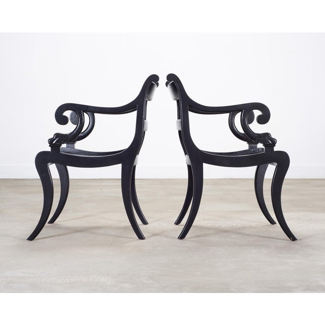 Set of Four Ralph Lauren Style Regency Caned Dining Armchairs For Sale - Image 9 of 18