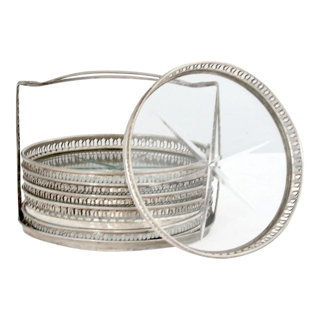 Sterling & Cut Crystal Coaster Set For Sale