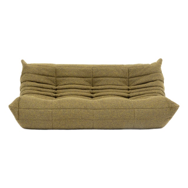 Togo Three-Seater Sofa in Olive Bouclet by Michel Ducaroy for Ligne Roset For Sale