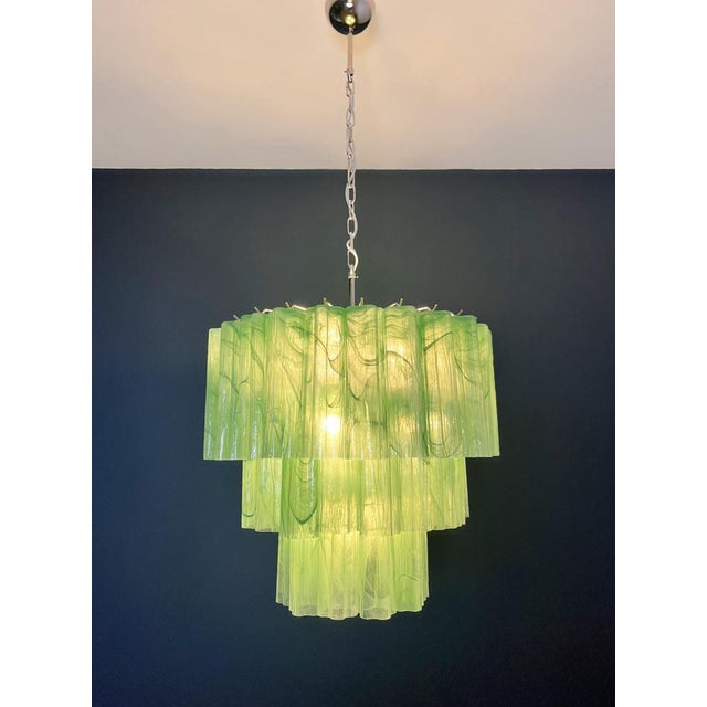 Large Three-Tier Murano 52 Green Alabaster Glass Tubes Chandelier, 1990 For Sale - Image 10 of 17