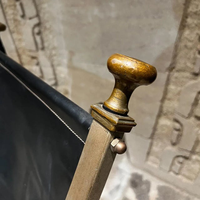 1970s 1970s Maison Jansen Campaign Leather Bronze Lounge Chair France For Sale - Image 5 of 13