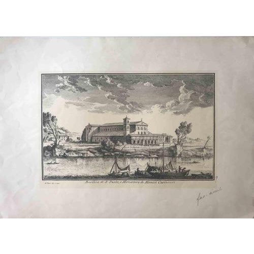 Basilica di S.Paolo e Monestero de Monici Casinensi is a vintage offset print realized in the early 20th Century after...
