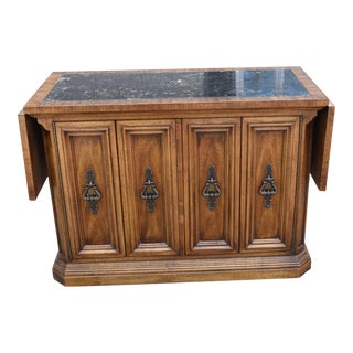 Vintage Unique Furniture Maker's Italian Provincial Flip Top Server With Marble Inset Top For Sale