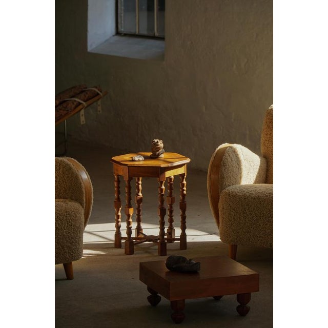 Mid-Century Modern Danish Hexagon Side Table in Oak with Turned Legs, 1950s For Sale - Image 3 of 18