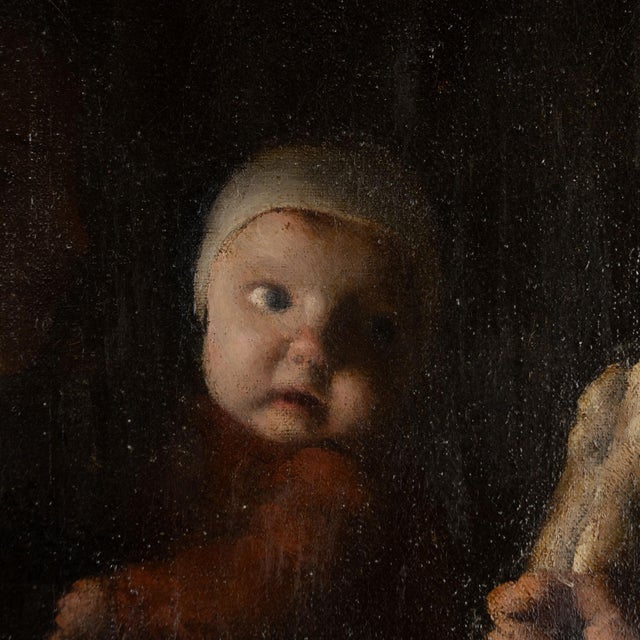 Wood Large Original Oil on Canvas Painting of Interior Scene With Hunter, Denmark Circa 1900 For Sale - Image 7 of 13