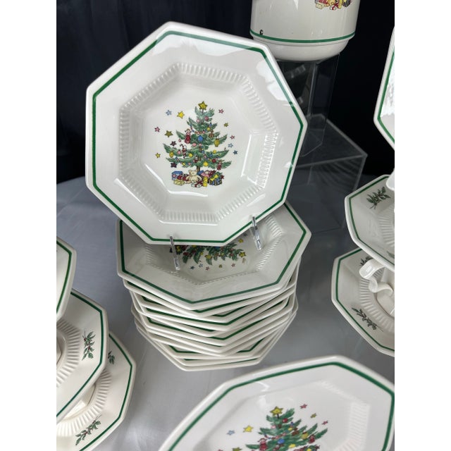 Vintage 1990s Nikko Christmastime 77-Piece Fine Ironstone Dinnerware & Serving Set - Service for 12 For Sale - Image 11 of 13