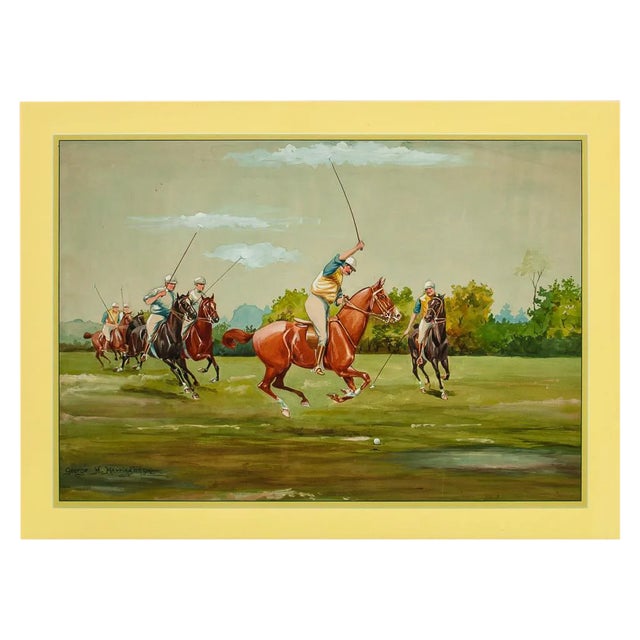 "1902 Polo Match" Original Watercolour & Gouache by Geo Harrington For Sale