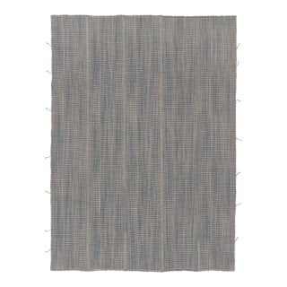 Rug & Kilim's Contemporary Kilim, Beige-Blue Textural Stripes with Gray Accents For Sale