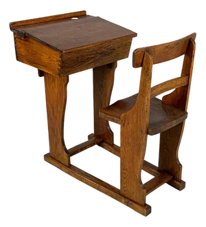 Vintage Italian School Desk in Wood and Ceramic Inkwell, 1930s