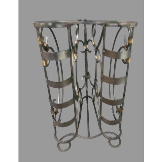 Late 20th Century Vintage Wrought Iron Charcoal Gray Brass Detail Magazine Holder Rack For Sale - Image 6 of 7
