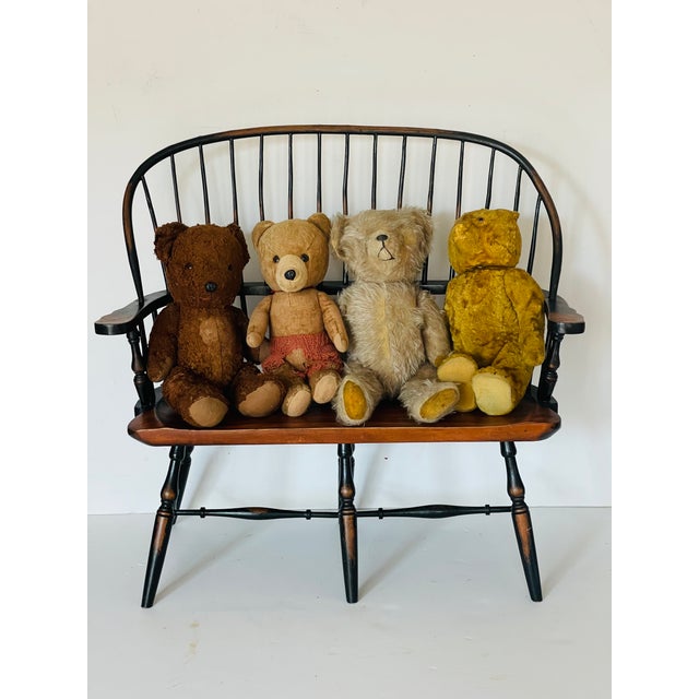 Cute collection of 4 19 th c Antque teddy bears on vintage toy bench. Teddy bears range from 14” to 11”, all original...