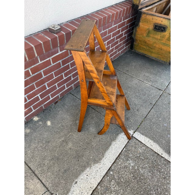 Stunning Antique Library ladder chair from circa 1900, stamped with makers mark on the top, walnut, beautiful excellent...
