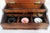 English 19th C Mahogany & Reverse Painted Glass 3 Jar Desk Inkwell For Sale - Image 10 of 16