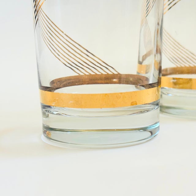 Glass Mid Century Gold Spiral Highball Tumblers - Set of 4 For Sale - Image 7 of 12