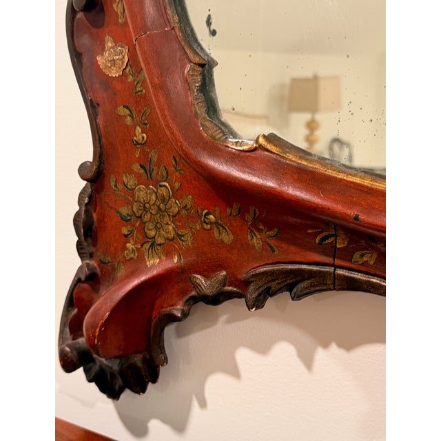 Wood Red Chinoiserie Lacquered Mirror For Sale - Image 7 of 11