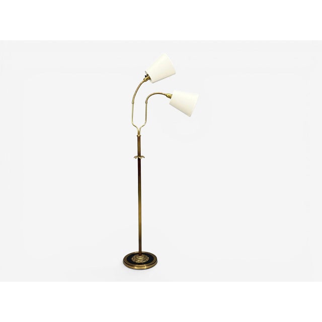 1950s Swedish Modern, Dual Head Floor Lamp, Reeded Brass, Sweden For Sale - Image 9 of 11
