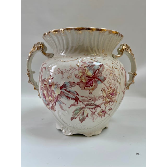 1900 - 1909 Large Antique Gindley & Co Peony Gilt Handle Art Nouveau Vase For Sale - Image 5 of 9