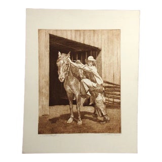 1979 "Lightning's Friend" Figurative Etching of Cowboy and Horse For Sale