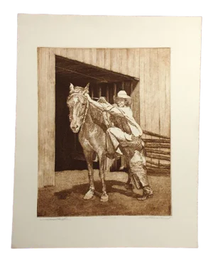 1979 "Lightning's Friend" Figurative Etching of Cowboy and Horse