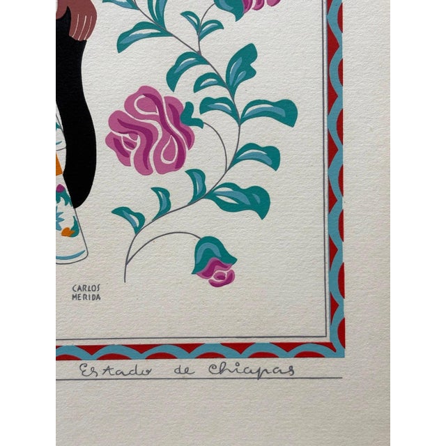 Carlos Mérida Silkscreen Print "Mestiza, Estado de Chiapas" in 16x20 mat 1945 For Sale - Image 4 of 4