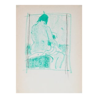Green Monochromatic Nude From Behind 1989 Gouache & Graphite For Sale