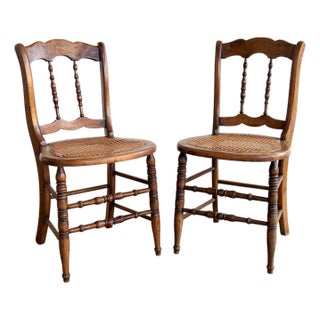 Spindle Back Cane Seat Chairs - A Pair For Sale