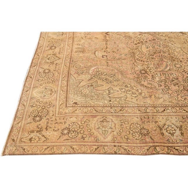 Beige Vintage Persian Handmade Medallion Wool Rug For Sale - Image 4 of 7