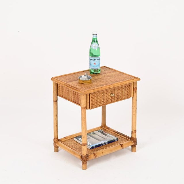 1970s French Riviera Nightstands in Bamboo, Rattan and Brass, Italy, 1970s, Set of 2 For Sale - Image 5 of 14