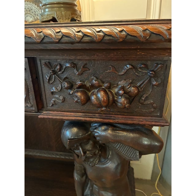 Traditional Renaissance Revival Heavily Carved Oak Sideboard, Style of Robert J. Horner For Sale - Image 3 of 4