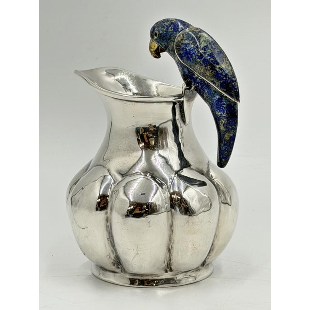 Mid-Century Modern 1970s Los Castillo Taxco Silver Plate & Lapis Parrot Pitcher For Sale - Image 3 of 18