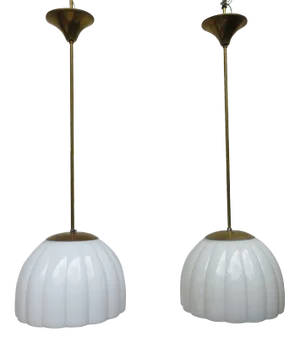 Art Deco Brass and Glass Ceiling Lamps, 1920s, Set of 2