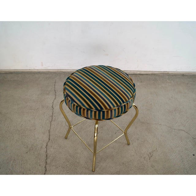 Art Deco 1960’s Hollywood Regency Swivel Brass & Velvet Vanity Stool For Sale - Image 3 of 12