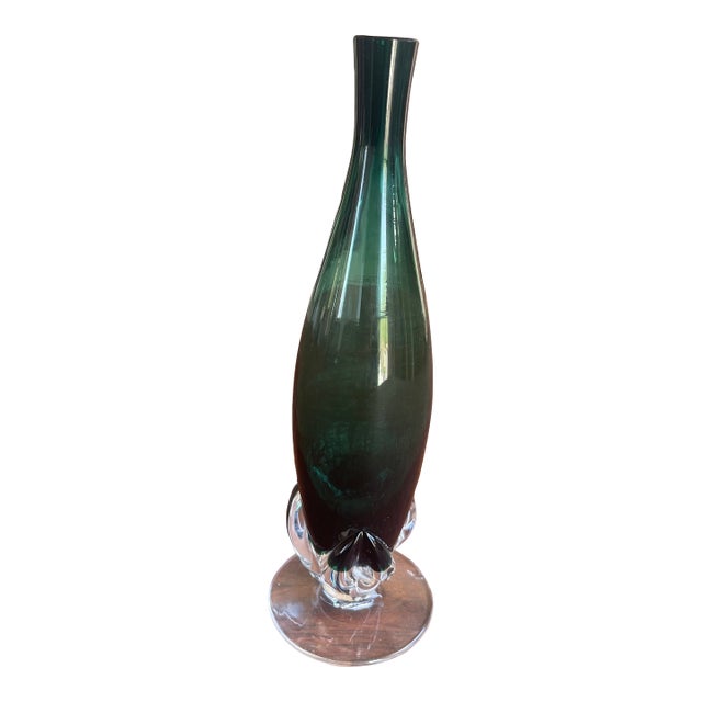 Tiffin Killarney Teal Green 3-Leaf Stem Bud Vase For Sale