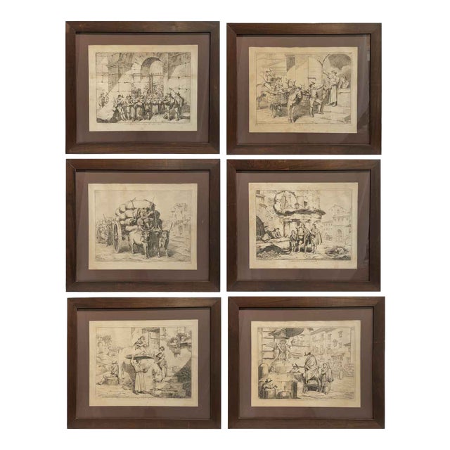 Bartolomeo Pinelli, Popular Costumes, Etchings, Framed, 1831, Set of 6 For Sale