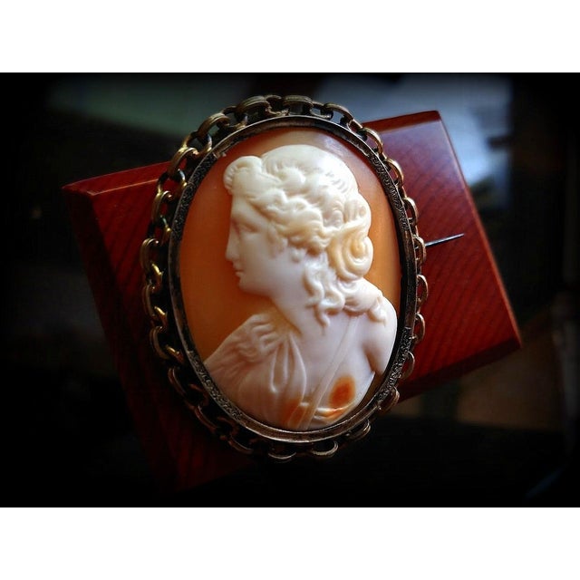 Metal Antique Victorian Cameo Shell Brooch Greek Young Lady For Sale - Image 7 of 8