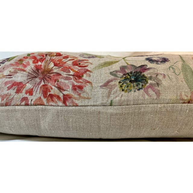 Large Bolster Pillow Decorated With a Delicate Water Color Look Floral Pattern of Rich Blues, Pinks and Yellows - Made in the U K For Sale - Image 10 of 12
