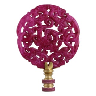 Chinese Frilly Bird Carved Stone Lamp Finial on Brass Hardware For Sale