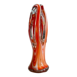 Vintage Arklahoma Orange & White Swirl Art Glass Sculpture – Pulled Fingers, 8” For Sale
