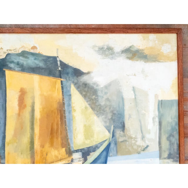 1960s 1960's Mid-Century Modern Abstract Painting of a Ship, Signed, For Sale - Image 5 of 11