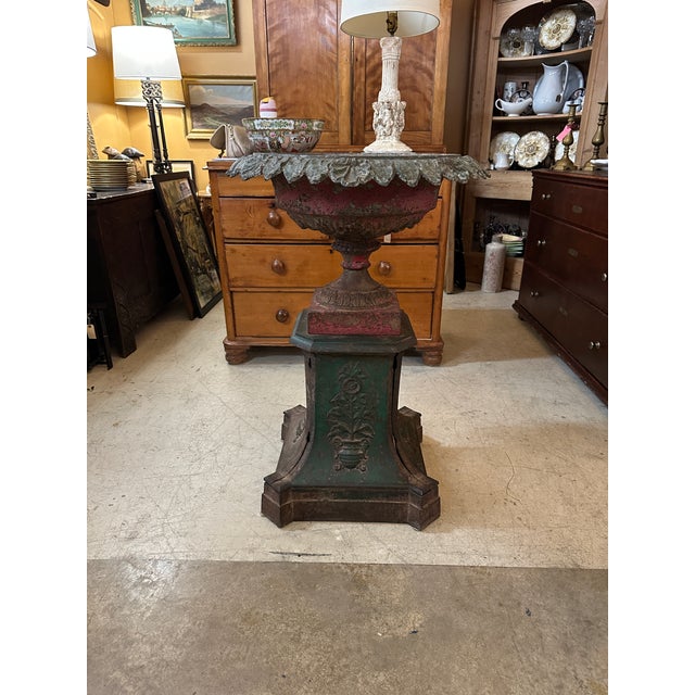 Metal 19th Century Victorian Cast Iron Urn With Plinth Base For Sale - Image 7 of 13