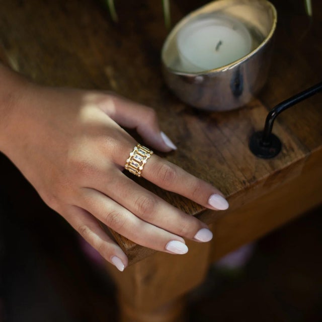 Radiant Majesty Diamond Gold Adjustable Cuff Ring, Size 8 For Sale - Image 4 of 8