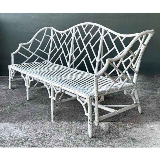 Vintage Chinese Chippendale Camel Back Rattan Sofa For Sale - Image 12 of 12